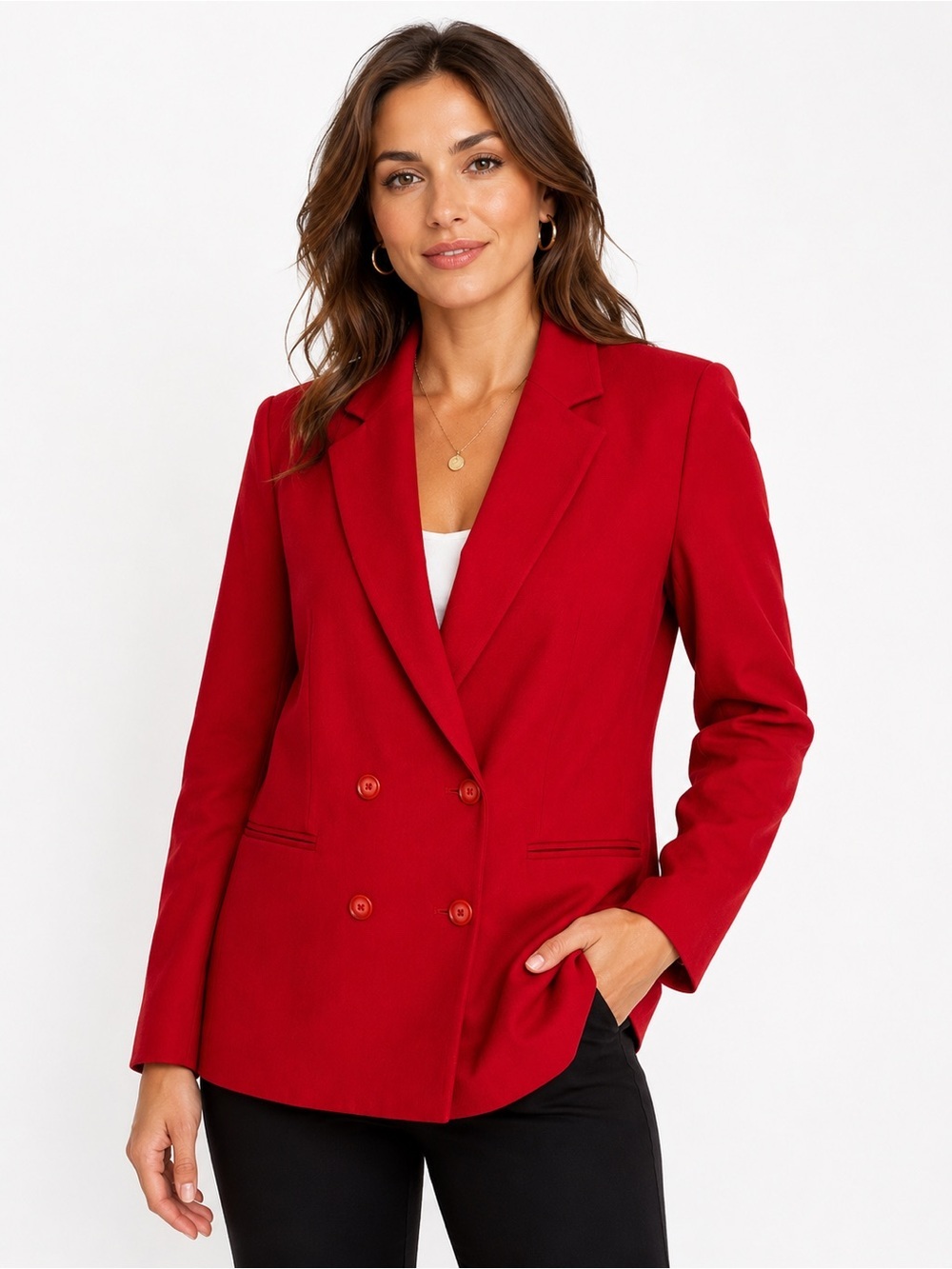 Donna Liara Red Wool Blazer Jacket Double Breasted Italy Size 11/12 Vintage